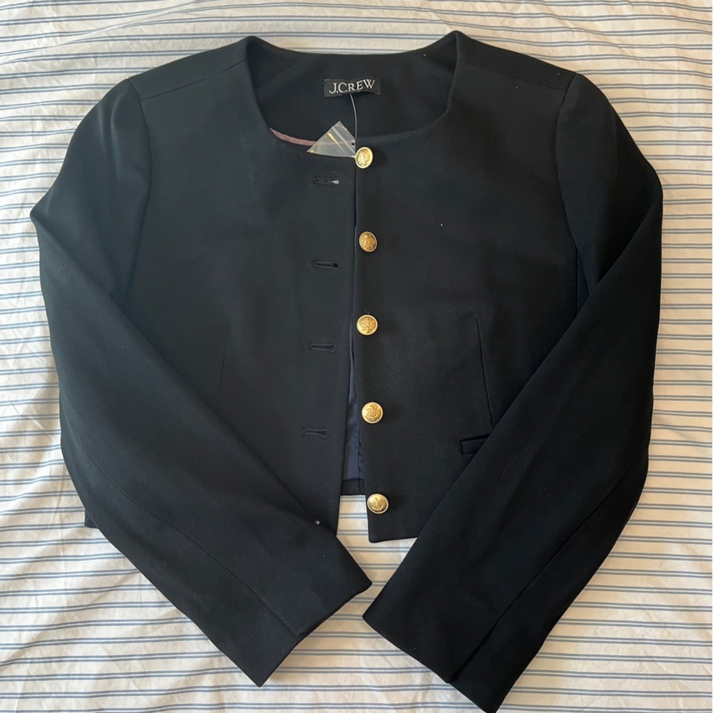 J. Crew cropped lady jacket in stretch twill black